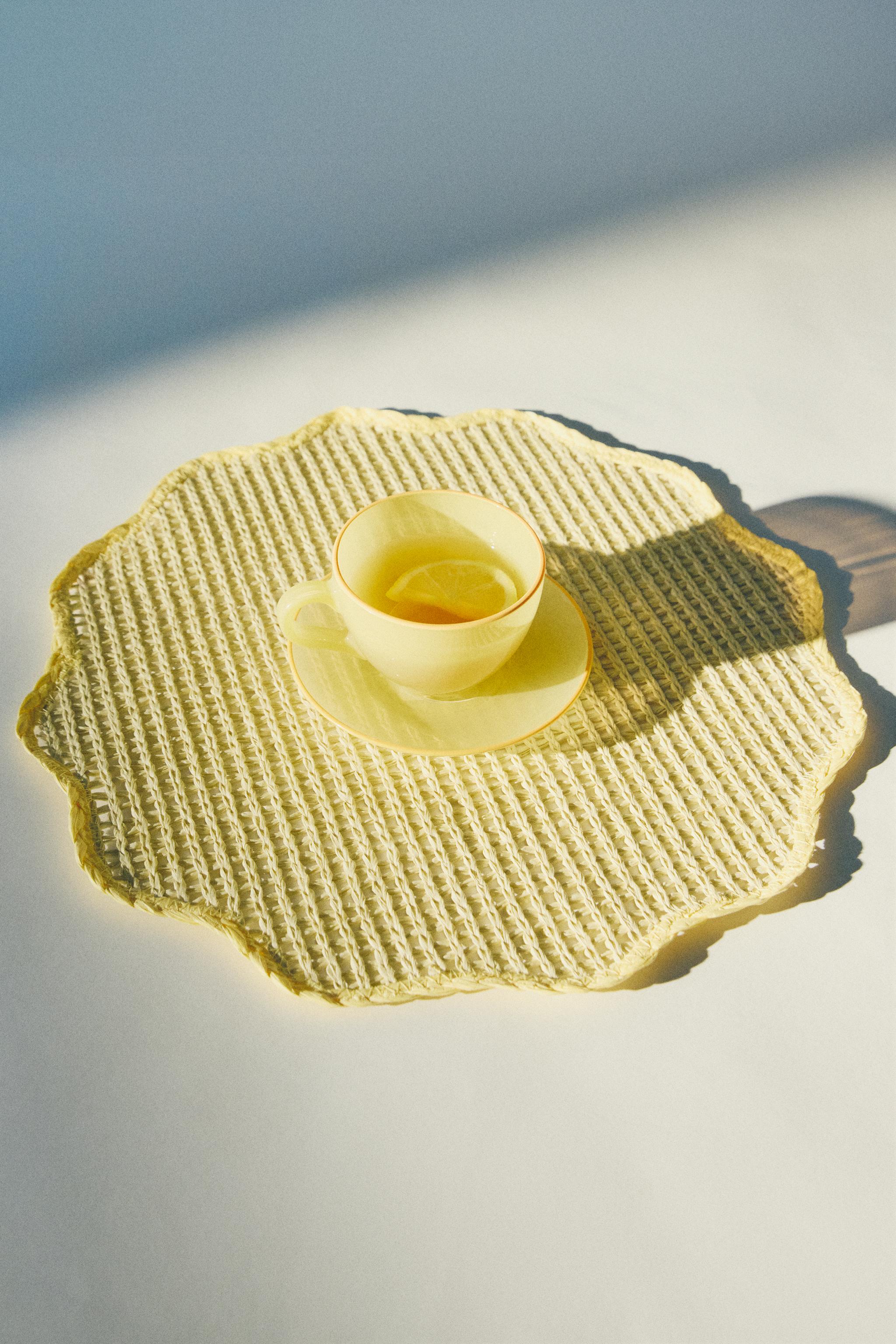 SET DE TABLE PAPIER FLORAL JAUNE